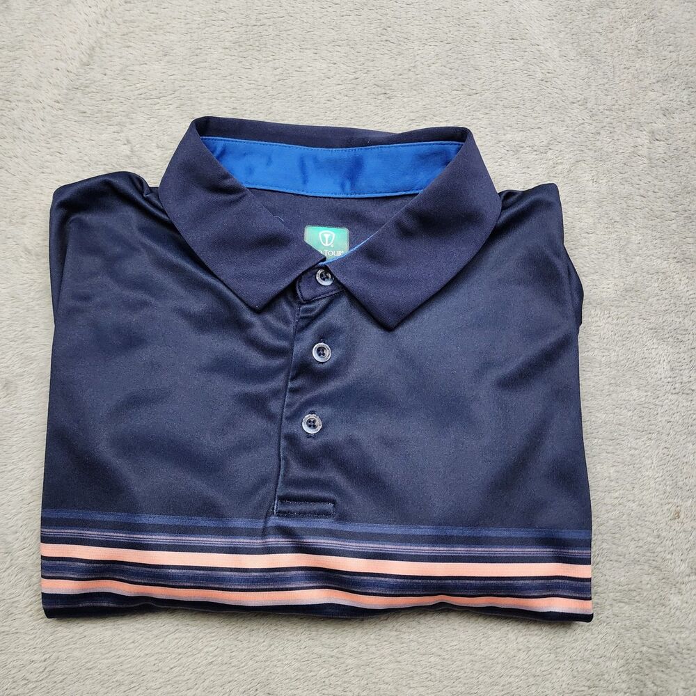 Pro Tour Mens L Cool Play Polo Blue 100% Polyester Performance Golf Shirt Casual